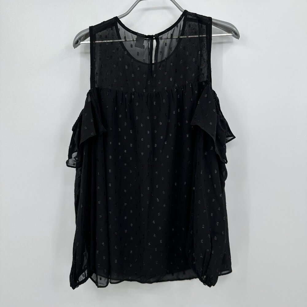 Old Navy Black Cold Shoulder Blouse Size Medium Women's Long Sleeve Glitter